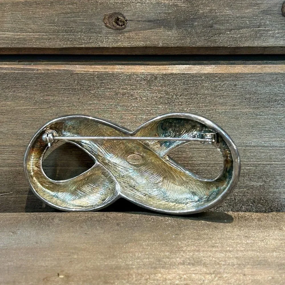 Givenchy Vintage Infinity Loop Brooch Silver Tone Ribbon Pin